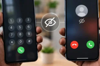 Smartphone exibe teclado numérico com o código de como ligar em privado no Android e no iPhone.