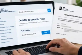 Documento digital na tela do computador mostrando como emitir o comprovativo de morada Portal das Financas.