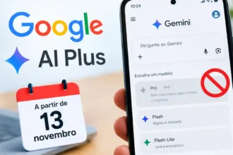 Interface do Google AI Plus exibindo alerta sobre o fim do acesso aos modelos Pro em novembro.